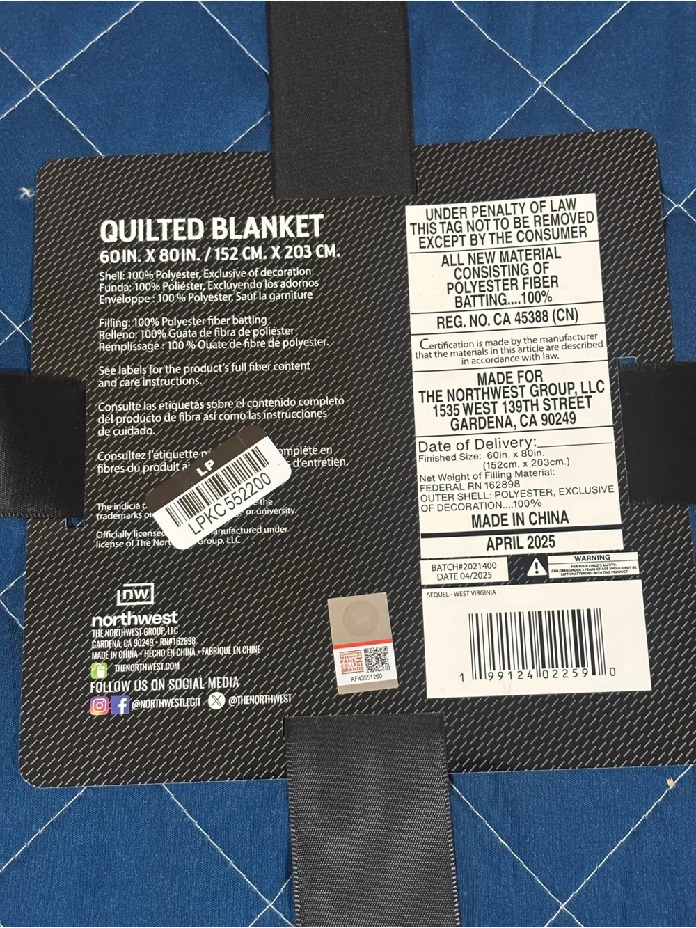 NCAA West Virginia Mountaineeers Quilted Blanket Brand New